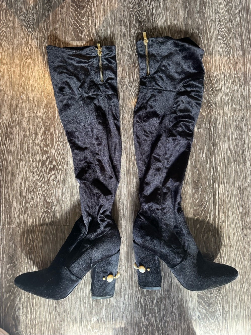 Ivanka Trump Black Velvet Over-The-Knee Block Heel Boots